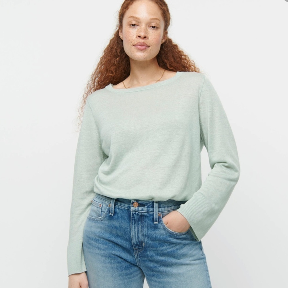 J crew relaxed fit linen crewneck sweater mint